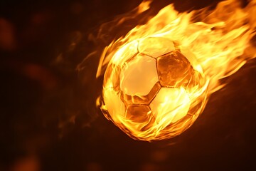 Fiery Soccer Ball Dynamic Motion with Intense Flames, Energy, and Burning Impact Isolated