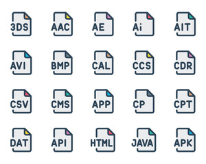 Filled outline icons set for Programming files