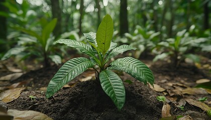 A young plant growing in the forest under the sunlight