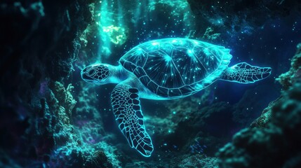 Fototapeta premium Mystical Sea Turtle: A Luminescent Journey