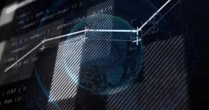Digital coding and data processing animation overlay on globe, futuristic technology