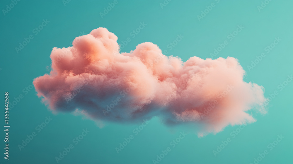 Poster soft peach cloud against teal backdrop, creating serene, dreamy atmosphere, ideal for calming or whi