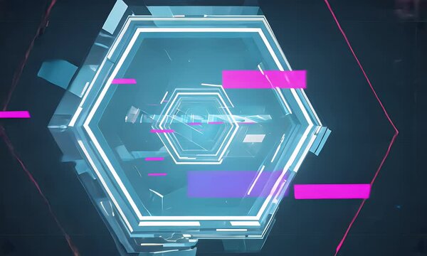 Corrupted holographic interface flickering between shifting digital shapes as colorful pixelation glitches randomly in a highly detailed 4k cyber effect