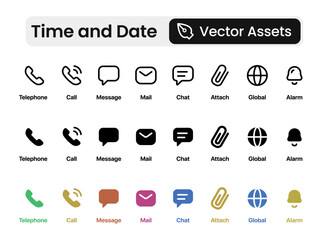 Time, date and address icon set. Calendar, clock, location. Editable stroke. Linear vector outline illustration. Vector illustration.