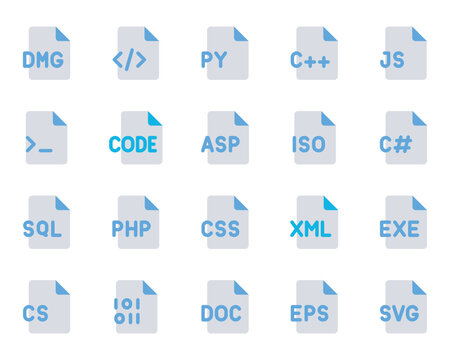 Blue color icons set for Programming files