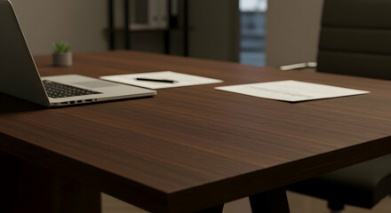 Modern Office Desk With Laptop And Documents