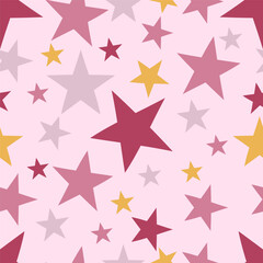 Seamless pattern with pink and gold stars