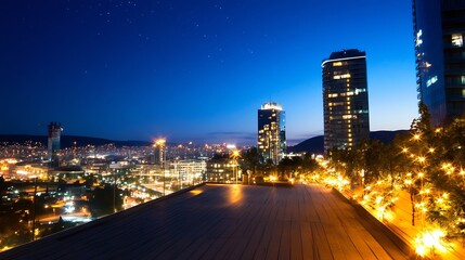 Fototapeta premium Urban skyline at night featuring illuminated buildings and a stunning view of the city : Generative AI