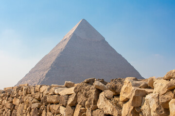 Famous Great Pyramids of Chephren and Cheops, Cairo, Egypt. Two of the three Great Pyramids, Giza pyramid complex (Giza Necropolis)