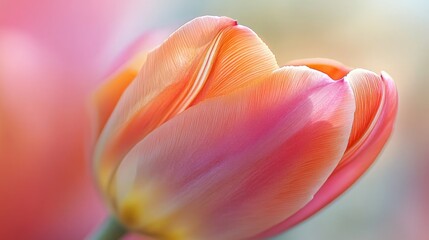 A vibrant close-up of a tulip unfurling in natural
