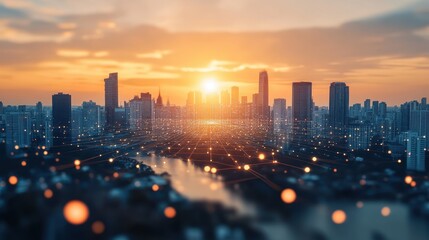 Smart City Network at Sunset Connected Urban Future.