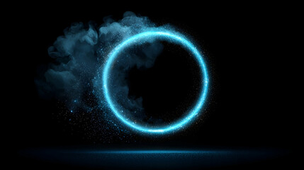 Obraz premium Glowing Blue Circle with Sparkles and Smoke on Dark Background