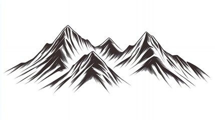 Line Art Mountain Peaks Graphic on White Background for Design and Decor