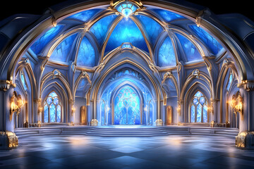 Grand Blue Palace Hall Interior Fantasy setting