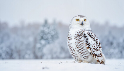 Fototapeta premium Snowy owl in Arctic tundra landscape, winter wildlife beauty