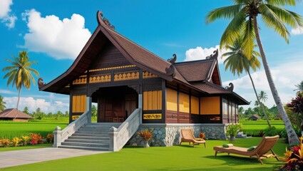 tropical resort with palm trees