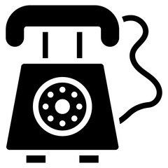 Bold Glyph Vintage Rotary Telephone with Curly Cord Icon