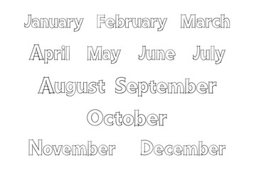 Cute Uppercase Hand Drawn Month Names of the Year Sticker.