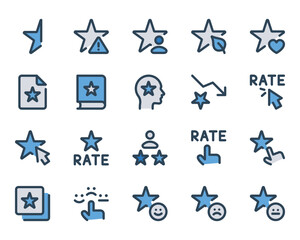 Filled blue outline icons set for Rating stars
