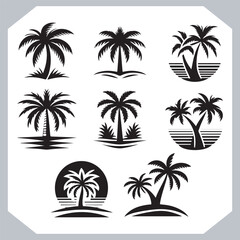 Fototapeta premium Professional Palm Trees Silhouette and Coconut Tree Vector Logos Black Simple Designs