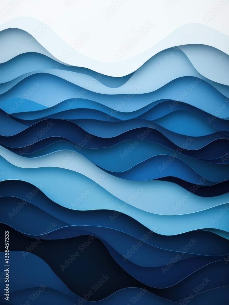 Aufkleber Dynamic abstract design featuring layered water waves in deep blue hues with smooth gradients and elegant ripple effects