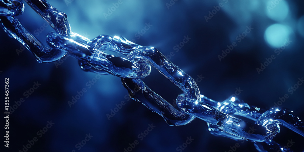 Aufkleber close-up of a blue water chain, showing intricate links and texture, symbolizing connection, strengt