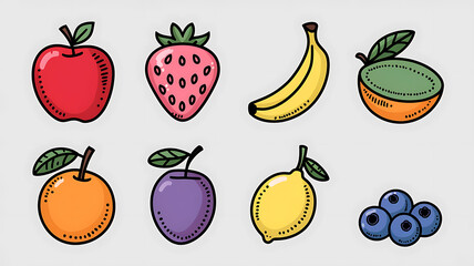 Cute colorful fruit illustrations for a healthy lifestyle theme