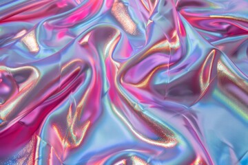 Photo of Holographic iridescent effect silk material. Detailed image