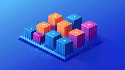 Isometric Server Farm Data Center with Cloud Computing.