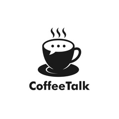 Coffee talk logo design template. Drink Tea, milk chat talk logo design. Chat talk bubble cup logo. Suitable for cafe social message vector icon illustration.