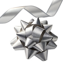 Silver Gift Bow PNG Transparent Isolated on White Background