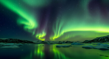 Witnessing Northern Lights Reflecting on Icy Waters Under Starry Night