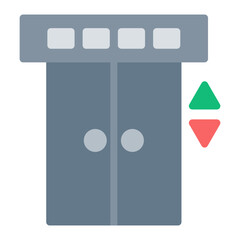 Colorful Flat Elevator Doors with Arrows Icon
