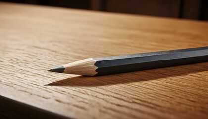 Fototapeta premium Pencil on Wooden Surface Close-up View of Writing Instrument and Shadow