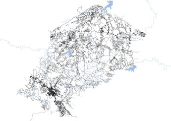 Hhohho, Eswatini: Vector Highway & Building Map in Black and White