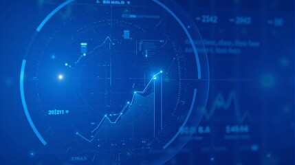 Fototapeta premium Futuristic digital financial dashboard displaying market data and trend analysis in blue tones