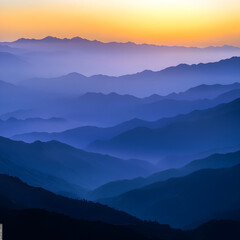 Obraz premium Ethereal Ridge Silhouettes: The Serene Beauty of Layered Mountain Ranges at Dusk