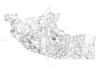 Obraz premium Shiselweni, Eswatini: Vector Highway & Building Map in Black and White