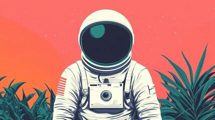 Fototapeta premium Lone astronaut exploring an alien planet outer space digital art surreal environment close-up view cosmic adventure