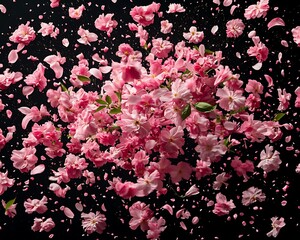 Obraz premium Pink Flowers Exploding Black Background.