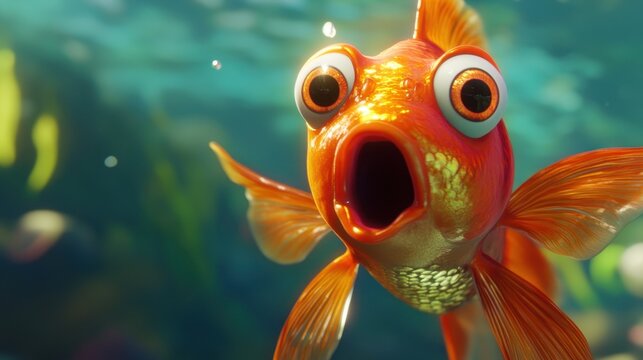 Pez dorado animado en el oc&eacute;ano