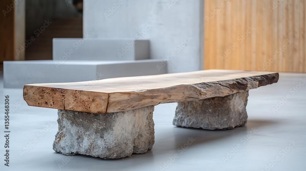 Aufkleber artistic wooden bench design combining rustic charm and modern aesthetics in a minimalist space : ge