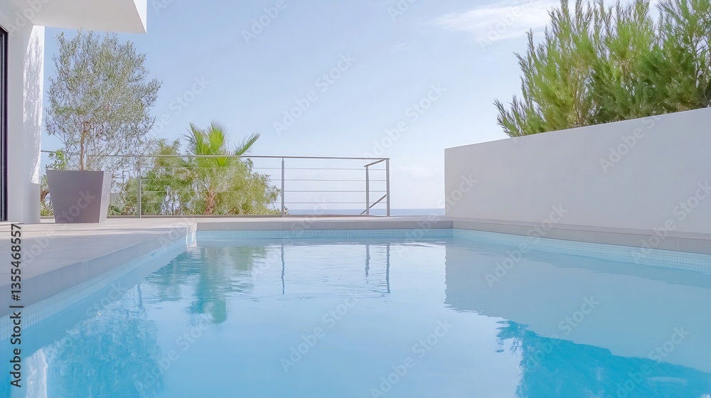 Poster luxury swimming pool with clear blue water and modern architecture in a sunlit environment : generat