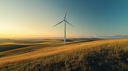 Obraz premium A Wind Turbine Stands Proudly Against a Beautiful Blue Sky