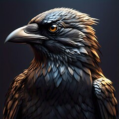 Majestic Stylized Black Raven Close-Up – Stunning Digital Art with Golden Highlights