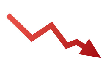 Red arrow going down stock icon on white background. Bankruptcy, financial market crash icon for your web site design, logo, app, UI. graph chart down trend symbol.chart going down sign.
