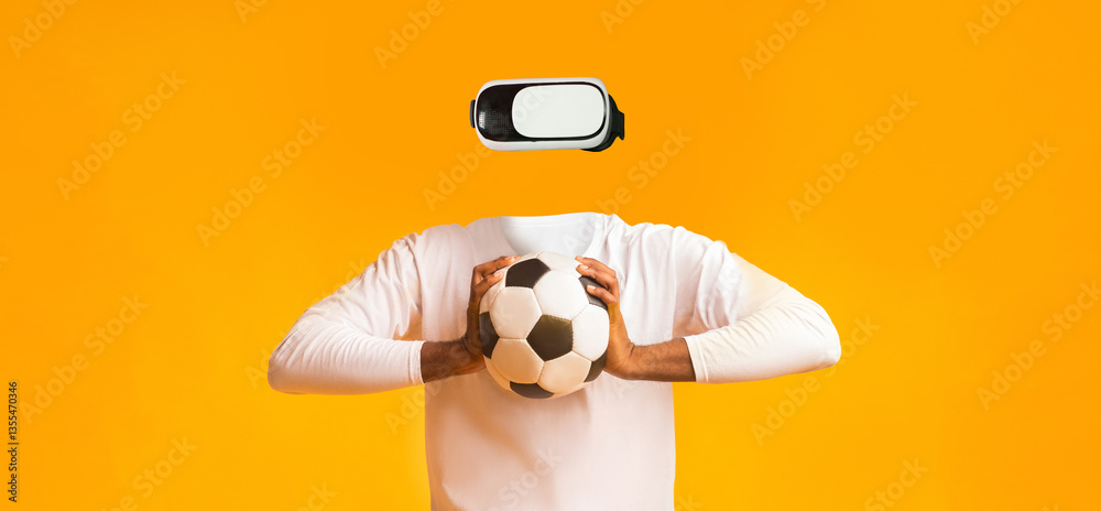 Aufkleber a person enjoys a virtual reality experience while holding a soccer ball. the individual has no visi