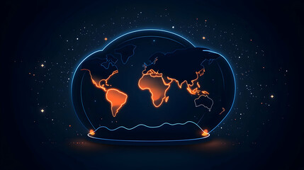 Glowing World Map in a Cloud Network