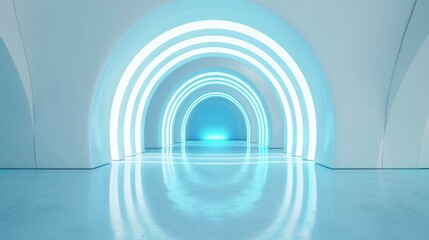 Obraz premium Experience a stunning futuristic tunnel filled with vibrant lights and reflections, perfect for your abstract architecture project.