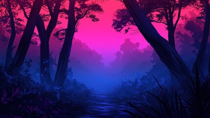 Obraz premium Ancient forest mystery mysterious fog enveloping nature's beauty at dusk gigapixel dreamscape